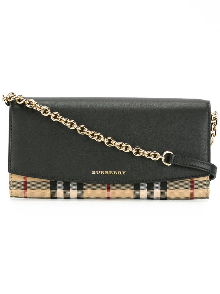 Burberry House Check Shoulder Bag, Women's, Black, Calf Leather/polyamide/polyester