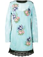House Of Holland Floral Embroidered Mesh Dress - Blue