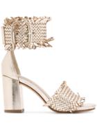 Strategia Woven Open Toe Sandals - Gold