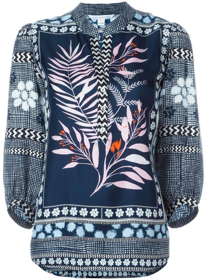 Diane Von Furstenberg Chrystie Blouse, Women's, Size: 6, Blue, Silk