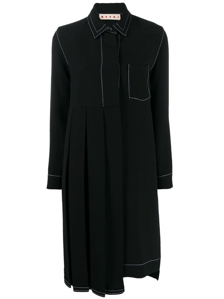 Marni Pleated Panel Shirt Dress - Black