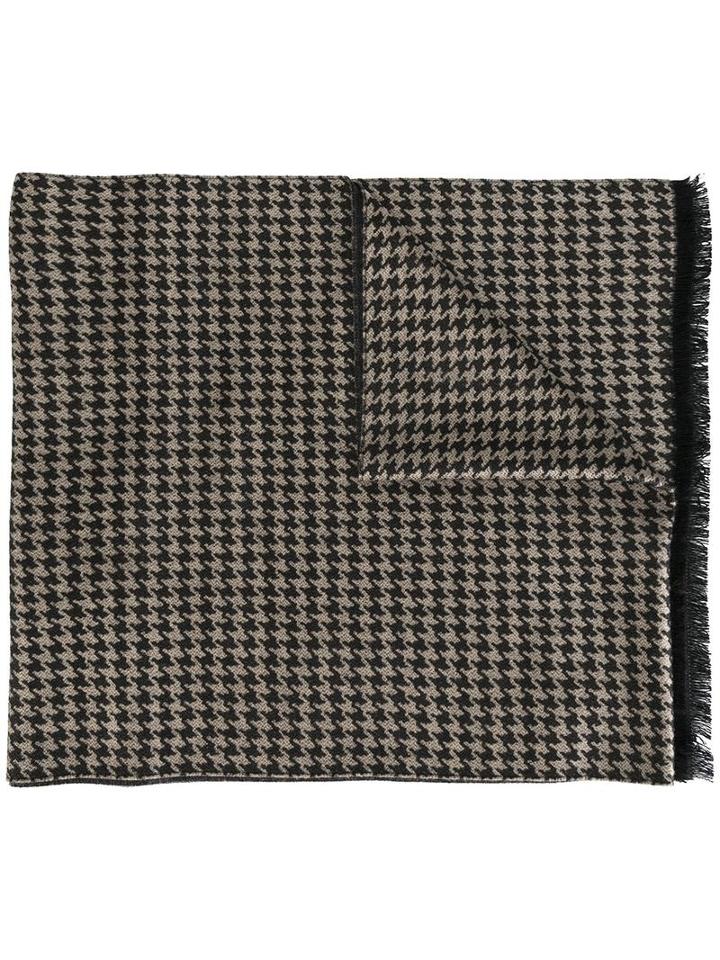 Canali Houndstooth Pattern Scarf, Brown, Silk/cashmere