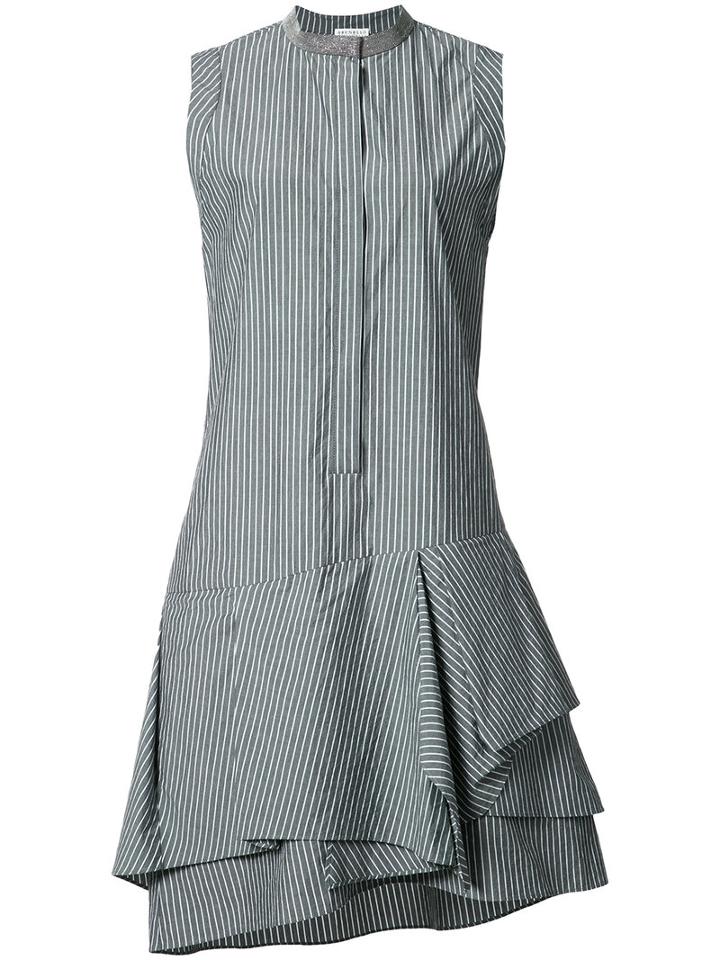 Brunello Cucinelli Pleated Flared Dress, Women's, Size: Small, Grey, Cotton