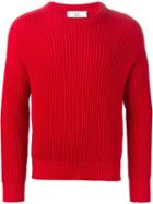 Ami Alexandre Mattiussi Ribbed Jumper, Men's, Size: Large, Red, Cotton