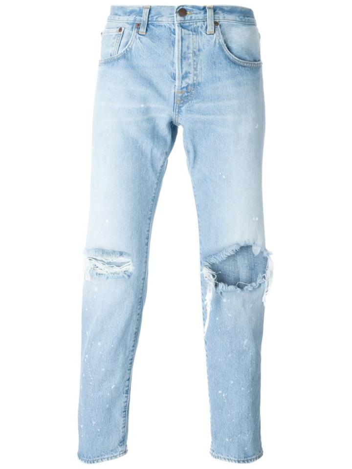 +people Ripped Straight Leg Jeans, Men's, Size: 33, Blue, Cotton