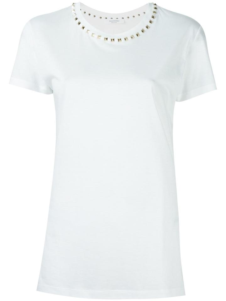 Valentino Rockstud Trimmed White T-shirt