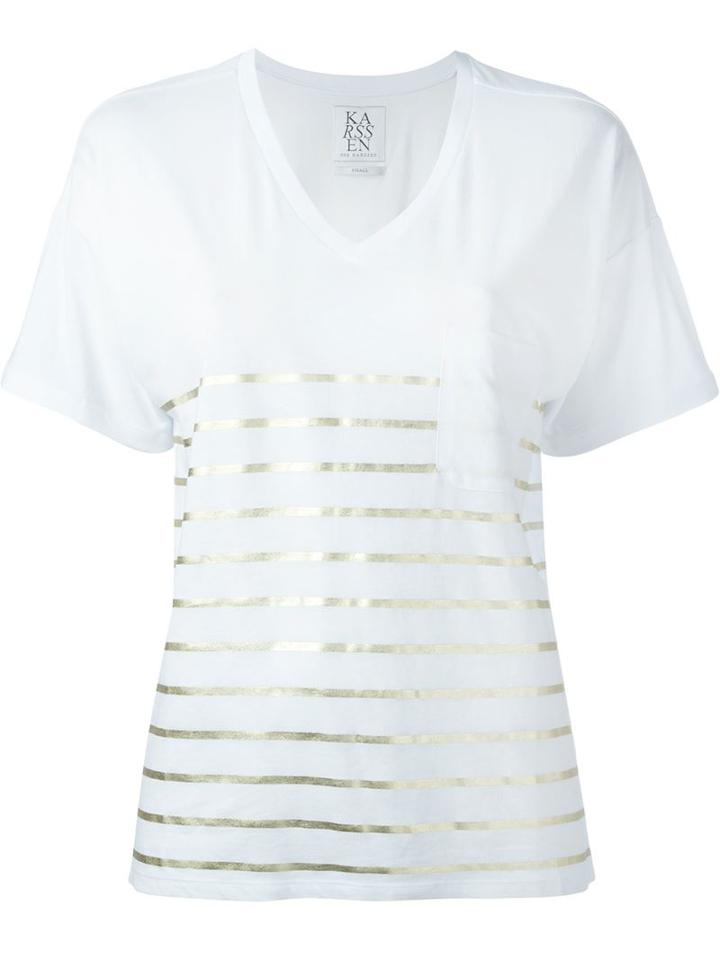 Zoe Karssen Striped V-neck T-shirt, Women's, Size: Xs, White, Modal/cotton