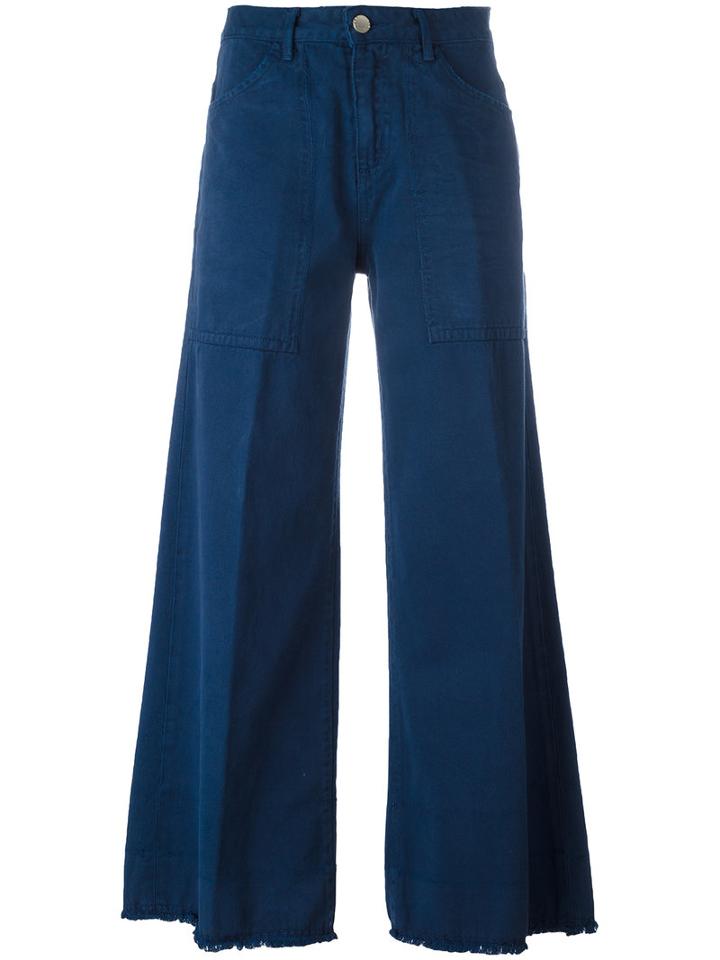 Twin-set - Wide-legged Cropped Trousers - Women - Cotton - 31, Women's, Blue, Cotton