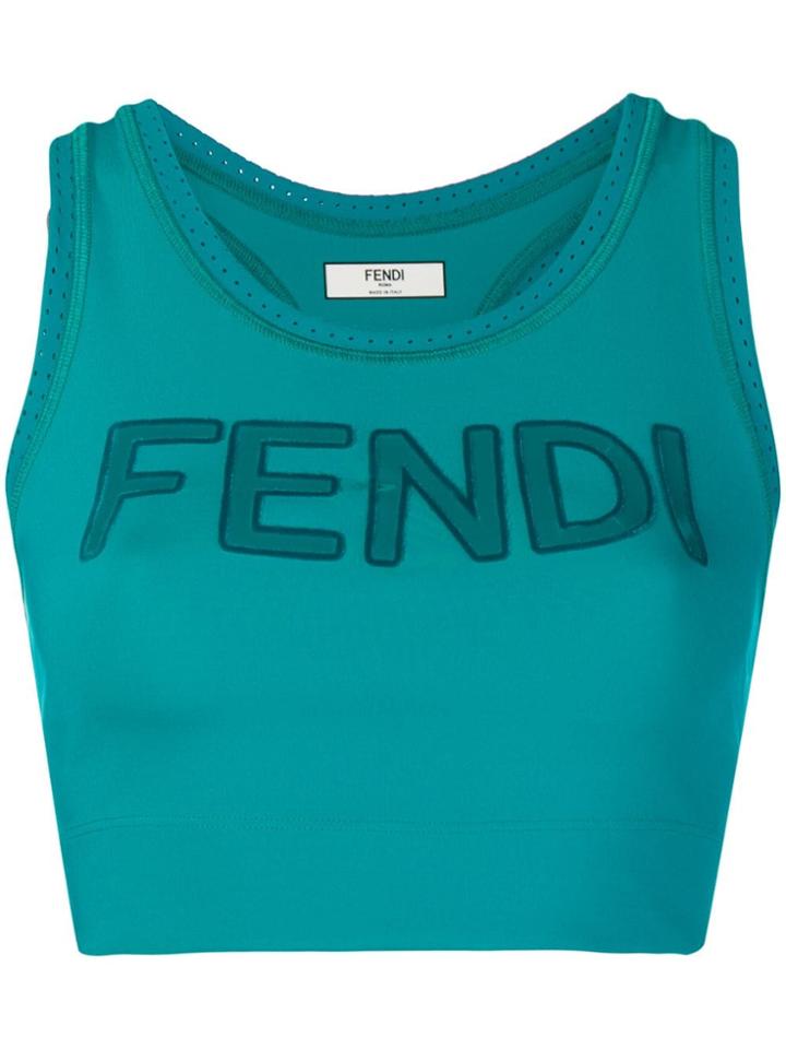 Fendi Logo Crop Top - Green