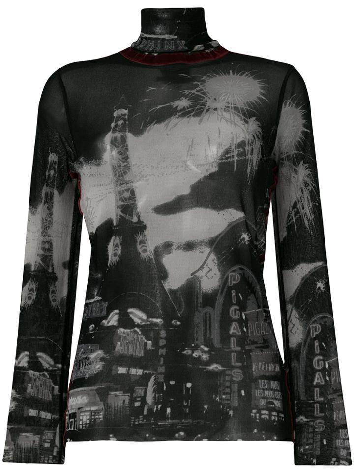 Jean Paul Gaultier Vintage Paris Printed Sheer Top - Black
