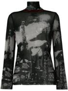 Jean Paul Gaultier Vintage Paris Printed Sheer Top - Black