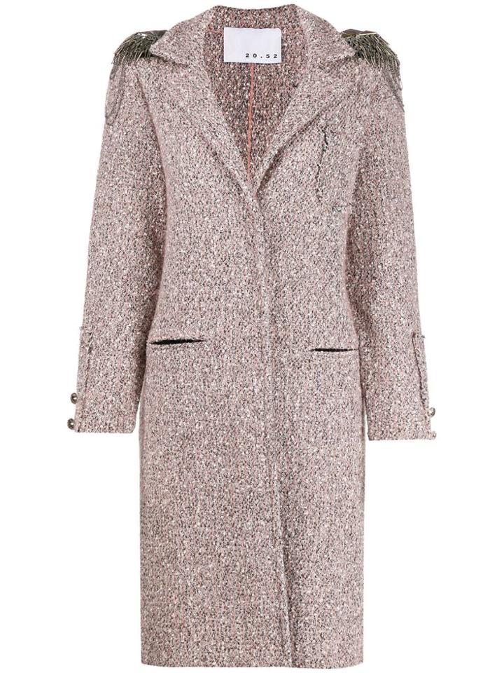 20:52 Chain-trimmed Hooded Tweed Coat - Pink