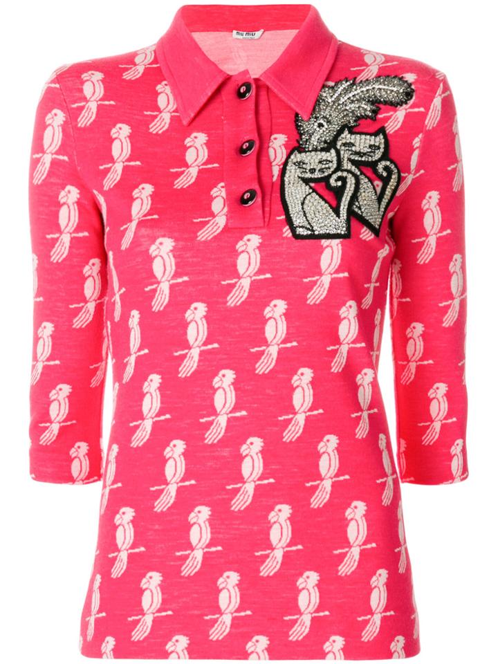 Miu Miu Parrot Print Jersey Top - Pink & Purple