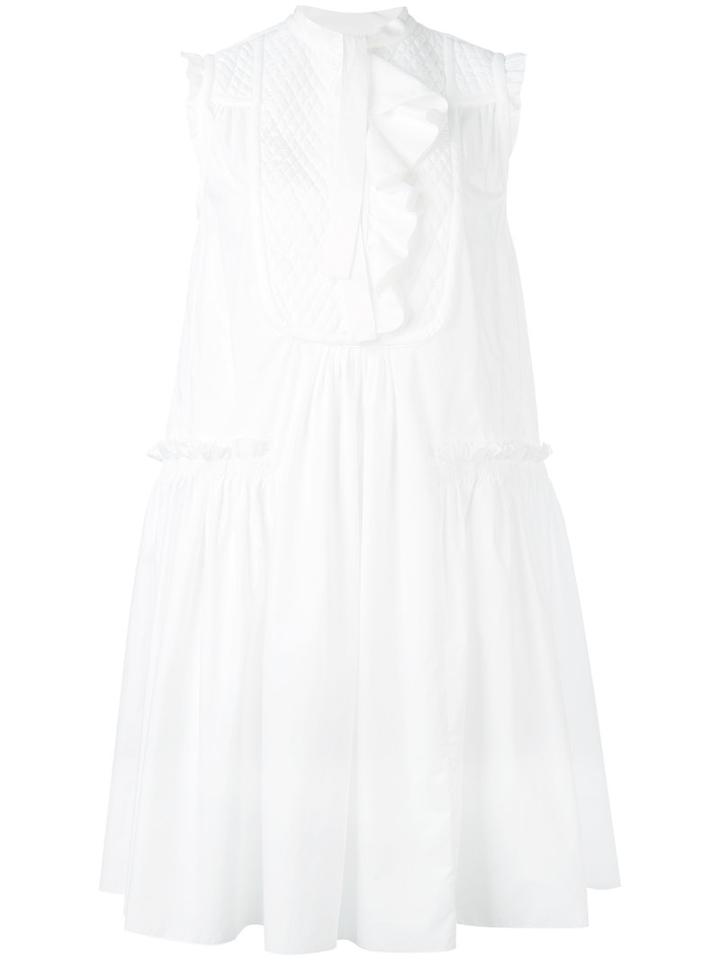 Moncler - Ruffle Shift Dress - Women - Cotton - 46, White, Cotton