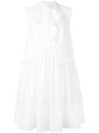 Moncler - Ruffle Shift Dress - Women - Cotton - 46, White, Cotton
