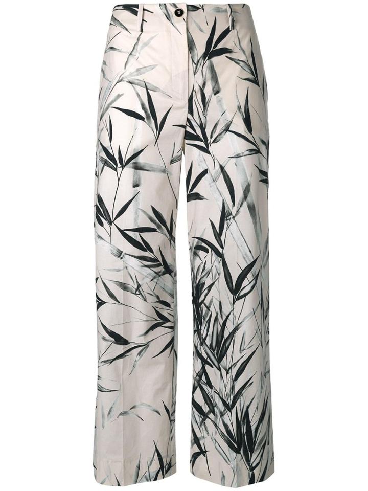 Blumarine Leaves Print Cropped Trousers - Nude & Neutrals