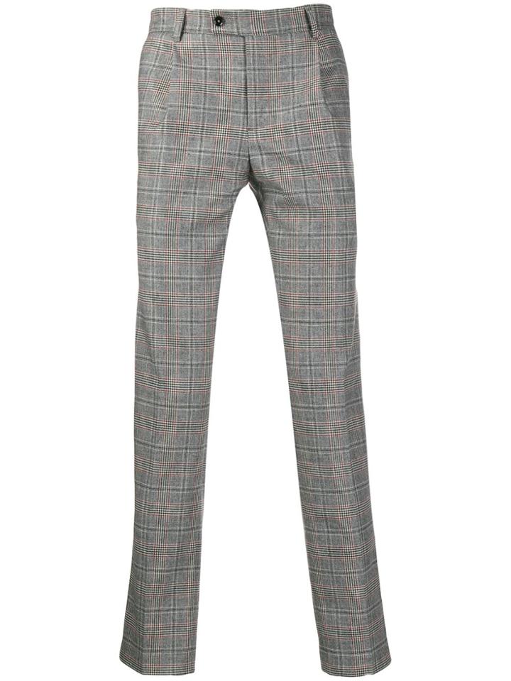 Daniele Alessandrini Checked Slim Fit Trousers - Grey