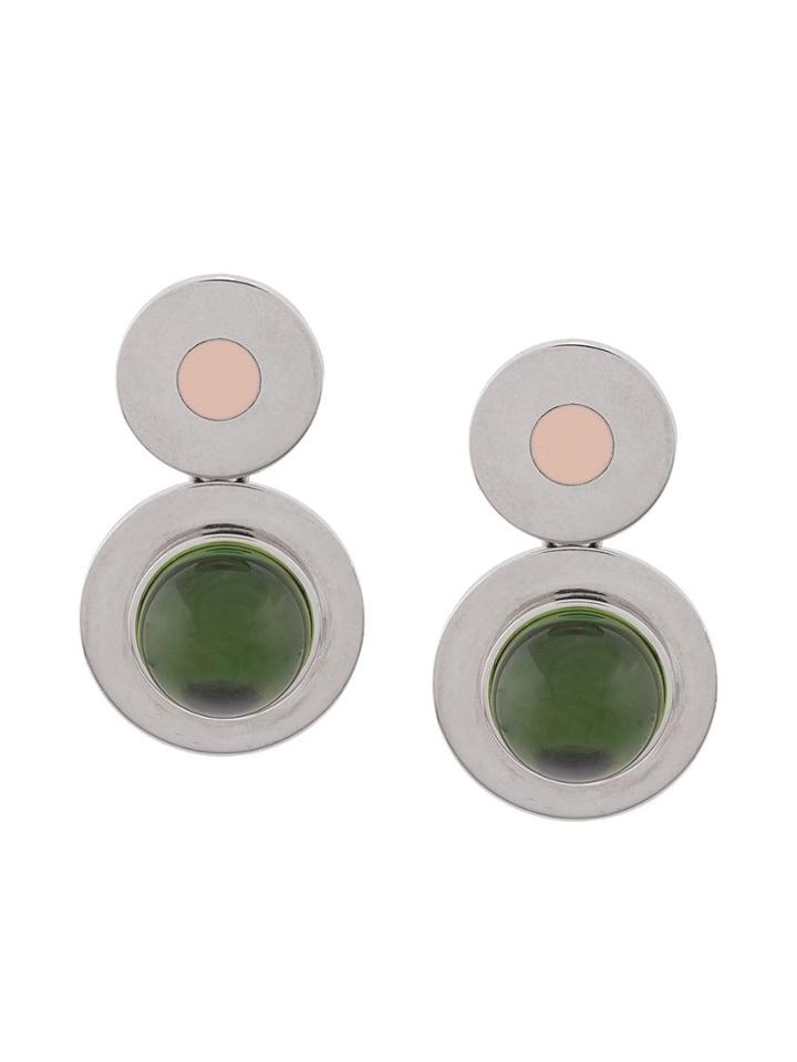 Marni Double Disk Stone Earrings - Silver