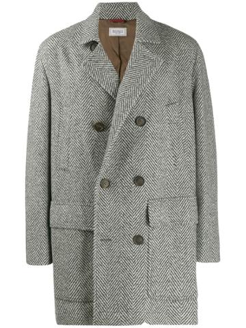 Brunello Cucinelli Printed Double-breasted Coat - Grey