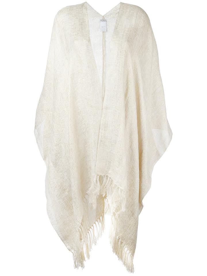 Brunello Cucinelli Long Fringed Cape, Women's, Nude/neutrals, Linen/flax/polyester/polyamide