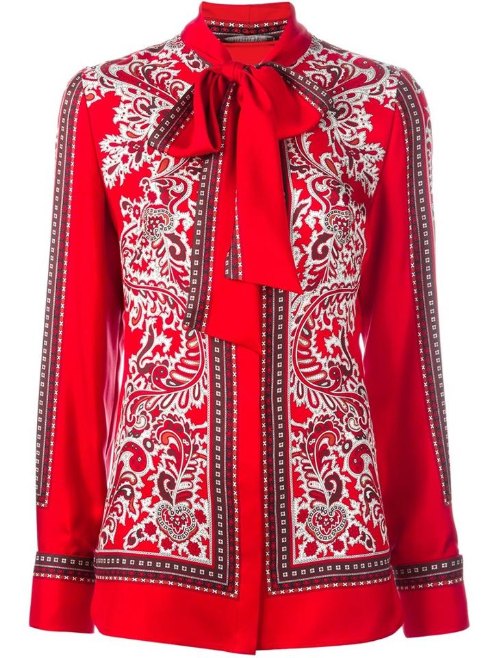 Alexander Mcqueen Paisley Print Scarf Blouse, Women's, Size: 40, Red, Silk
