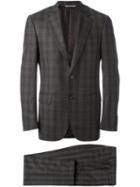 Canali Prince Of Wales Check Suit, Men's, Size: 54, Grey, Cupro/wool
