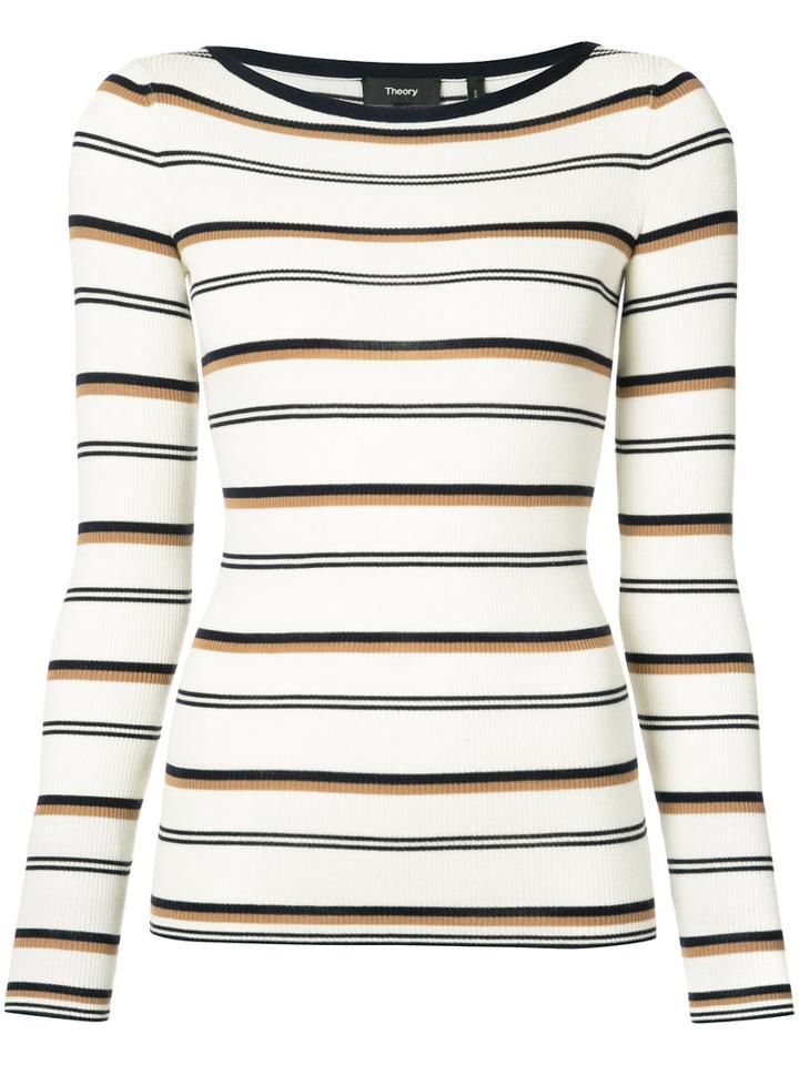 Theory - Striped Fitted Sweater - Women - Wool - Xs, Nude/neutrals, Wool