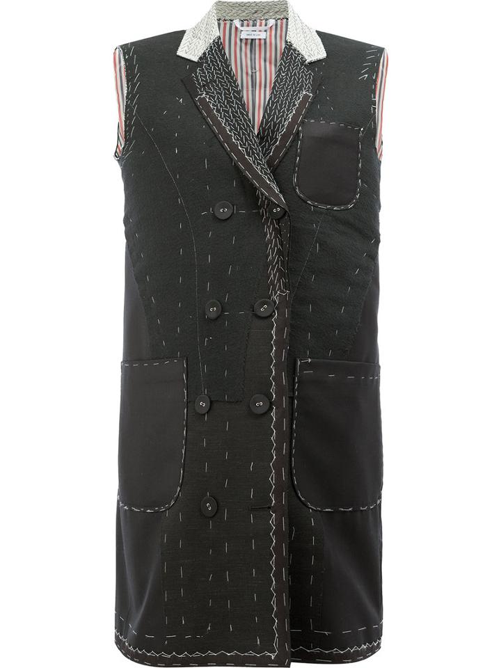 Thom Browne Long Tack Stitch Waistcoat, Women's, Size: 40, Black, Silk/cupro/wool