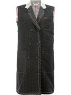 Thom Browne Long Tack Stitch Waistcoat, Women's, Size: 40, Black, Silk/cupro/wool