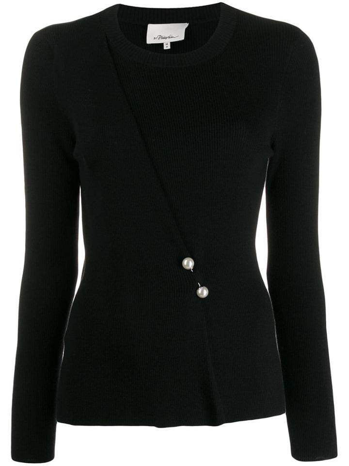 3.1 Phillip Lim Faux Pearl Bar Pin Sweater - Black