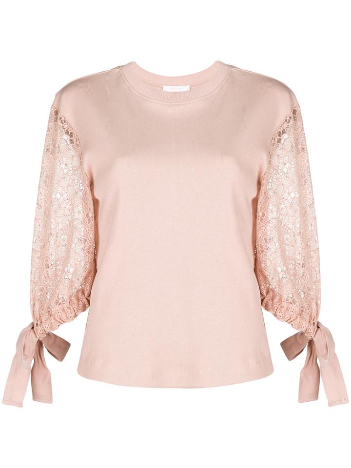 See By Chloé Lace Sleeve Blouse - Pink & Purple
