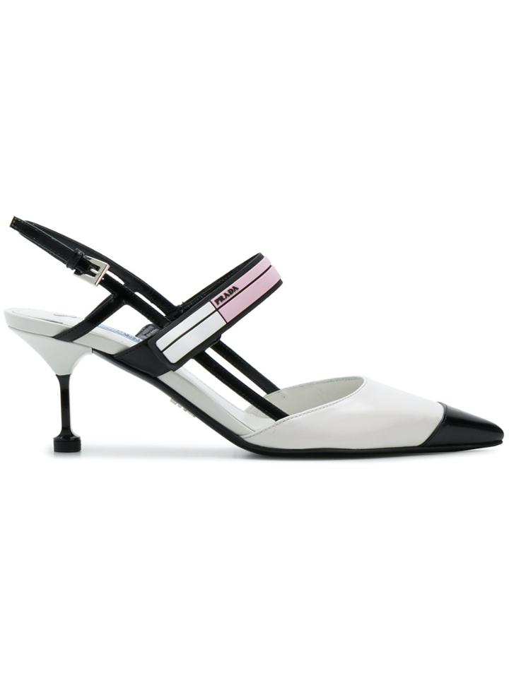 Prada Logo Plaque Slingback Pumps - White