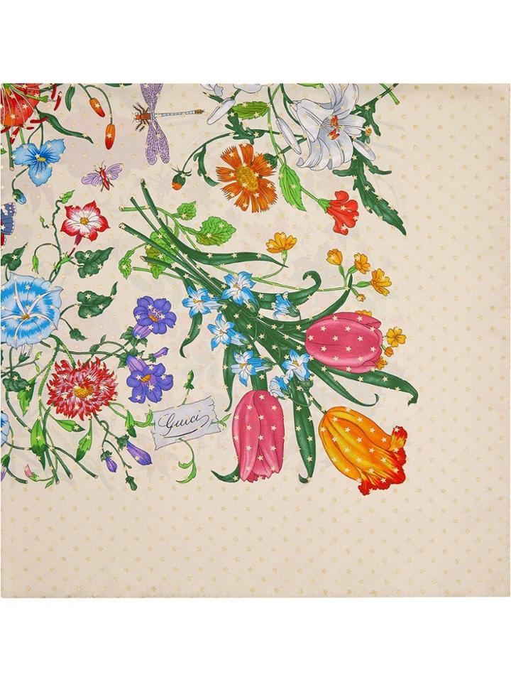 Gucci Silk Scarf With Flora Star Print - Neutrals