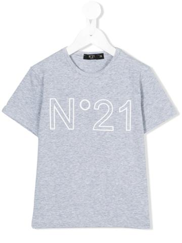 Logo Print T-shirt - Kids - Cotton/spandex/elastane - 4 Yrs, Grey, No21 Kids