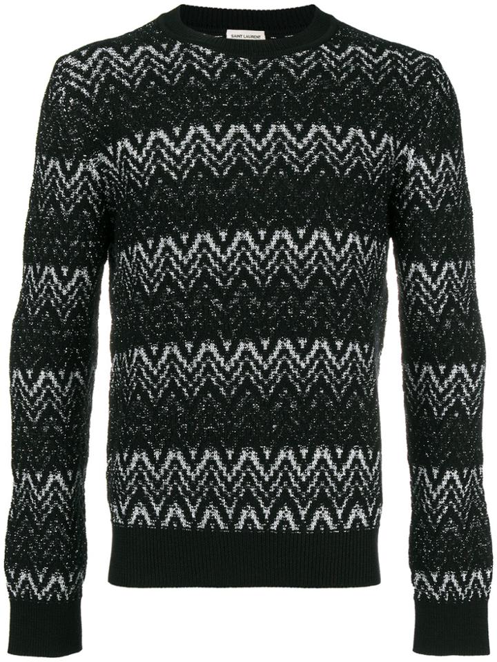 Saint Laurent Zig-zag Embroidered Sweater - Black