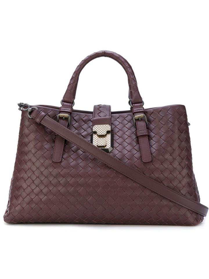 Bottega Veneta Dark Barolo Intrecciato Calf Small Roma Bag - Red
