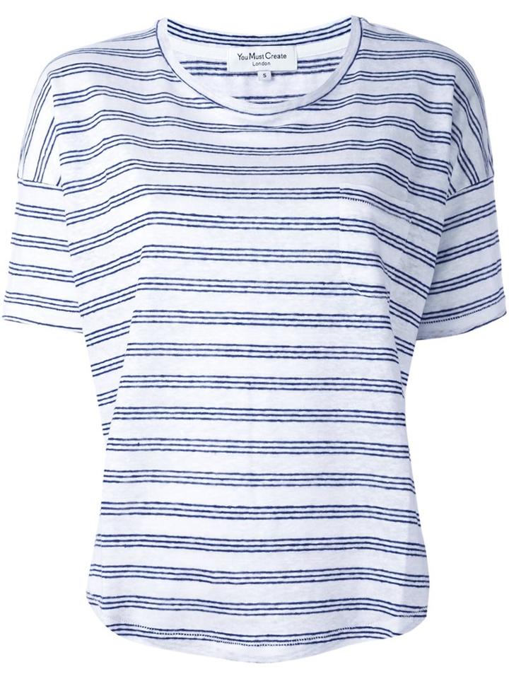 Ymc Triple Striped T-shirt, Women's, Size: Medium, Blue, Linen/flax