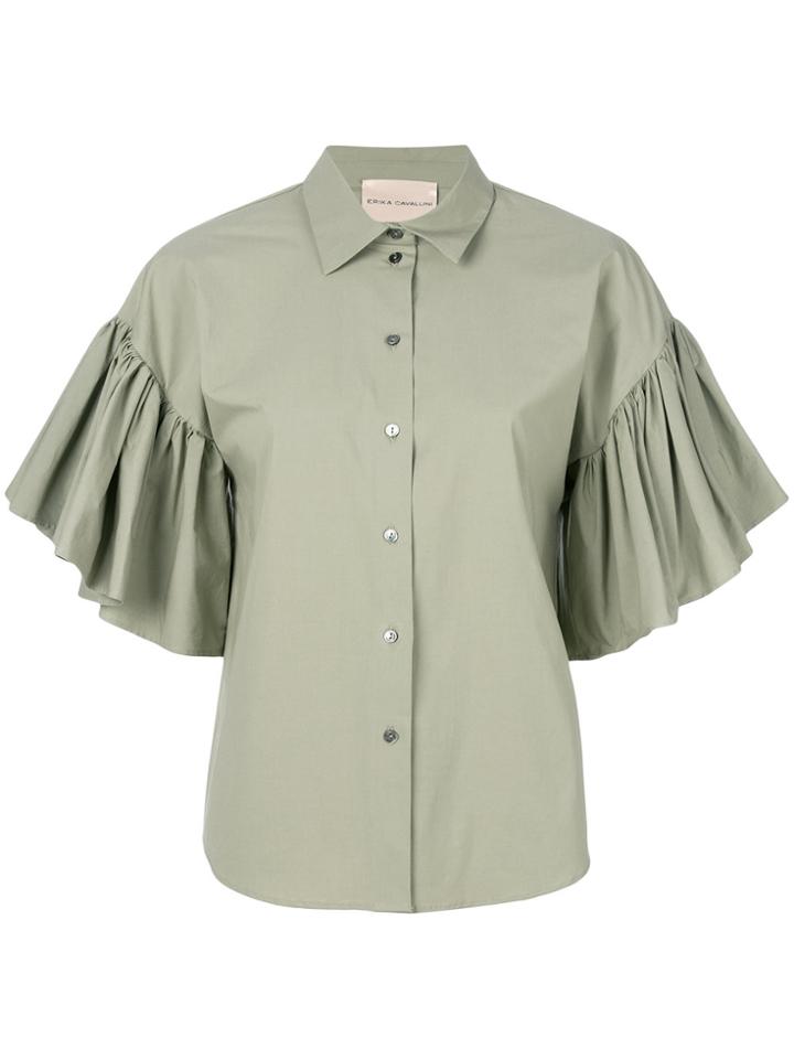 Erika Cavallini Ruffle Sleeve Shirt - Green