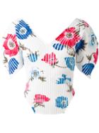 Salvatore Ferragamo - Floral Ribbed Top - Women - Polyester/viscose - M, White, Polyester/viscose