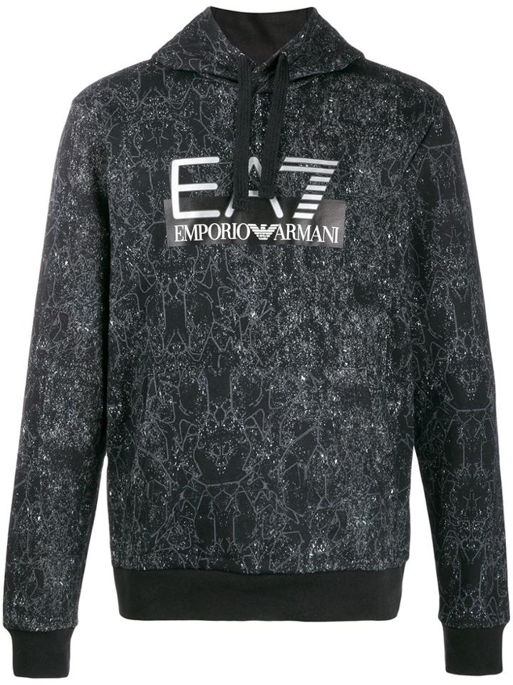 Ea7 Emporio Armani Abstract Print Logo Hoodie - Black