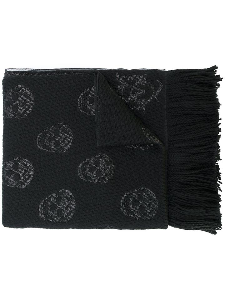 Alexander Mcqueen - Skull Embroidered Scarf - Women - Silk/wool/metallic Fibre - One Size, Black, Silk/wool/metallic Fibre