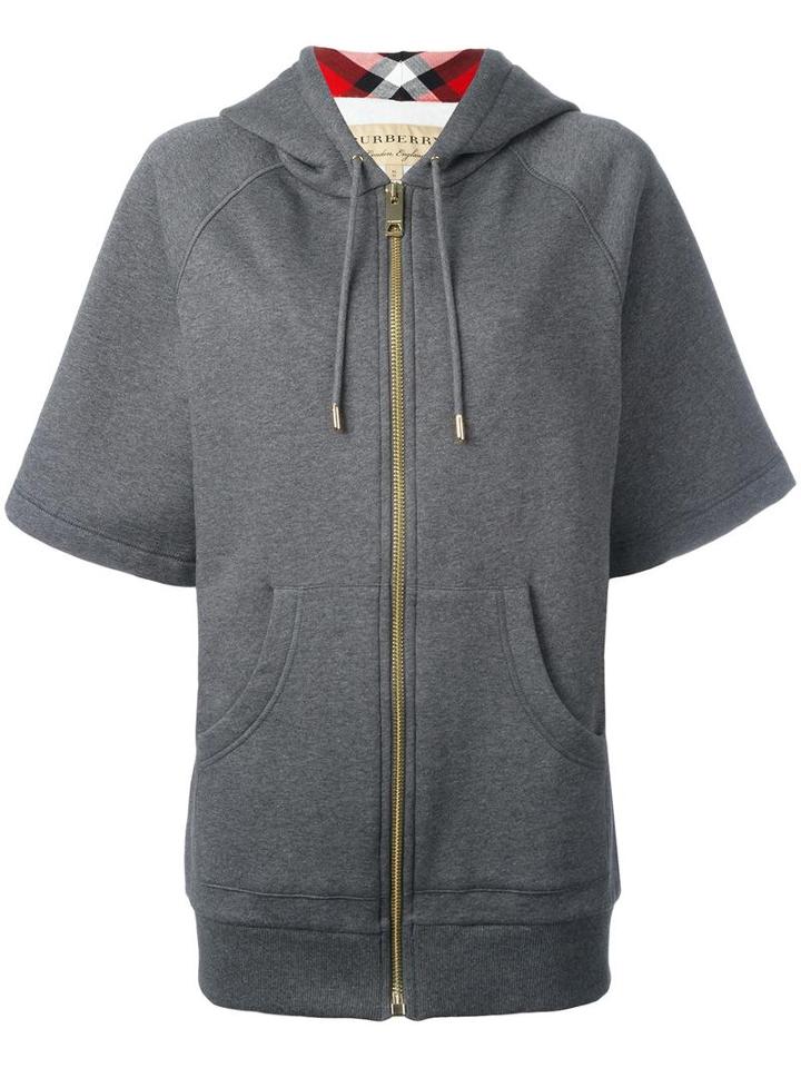 Burberry Shortsleeved Zipped Hoodie, Women's, Size: Xs, Grey, Cotton/polyester