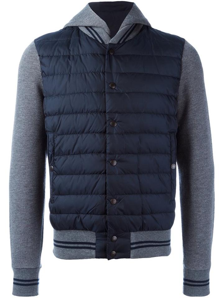 Moncler Padded Front Hooded Jacket, Men's, Size: Large, Blue, Cotton/feather Down/polyamide