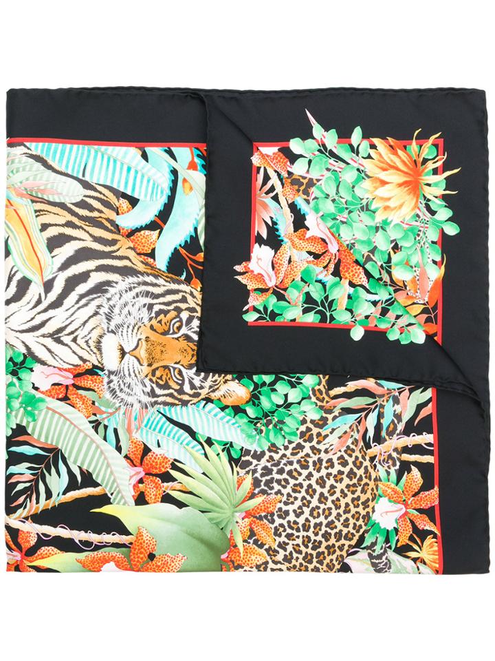 Salvatore Ferragamo Tropical Print Scarf - Black