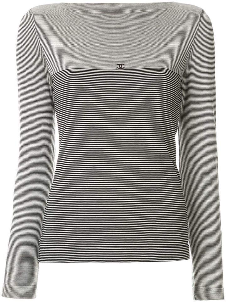 Chanel Vintage Cc Border Striped Top - Black