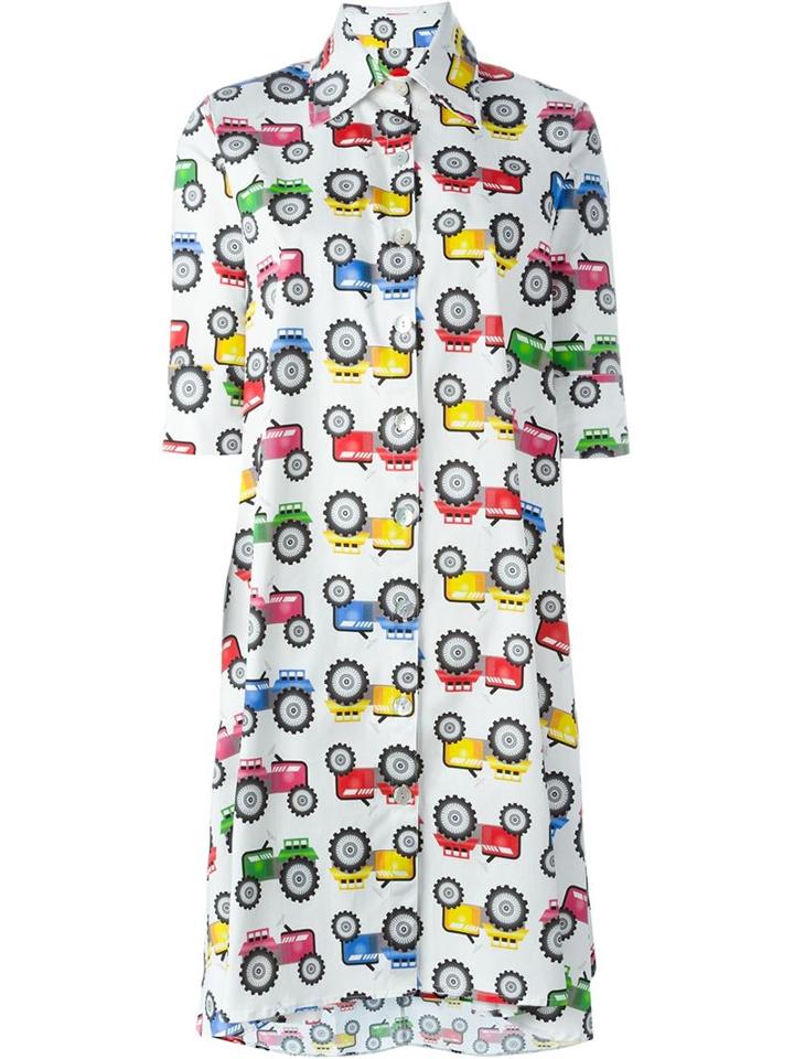 Ultràchic Tractor Print Shirt Dress, Women's, Size: 42, White, Cotton