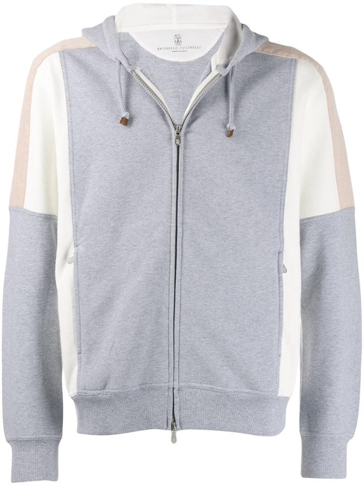 Brunello Cucinelli Panelled Zip Hoodie - Grey