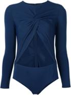 Thakoon Front Twist Bodysuit, Women's, Size: 2, Blue, Cotton/nylon/spandex/elastane