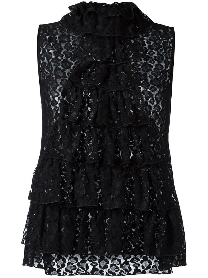 Giamba Ruffled Lace Top, Women's, Size: 44, Black, Polyamide/viscose