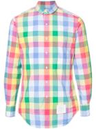 Thom Browne Long Sleeve Button Down Shirt With Mini Round Collar In